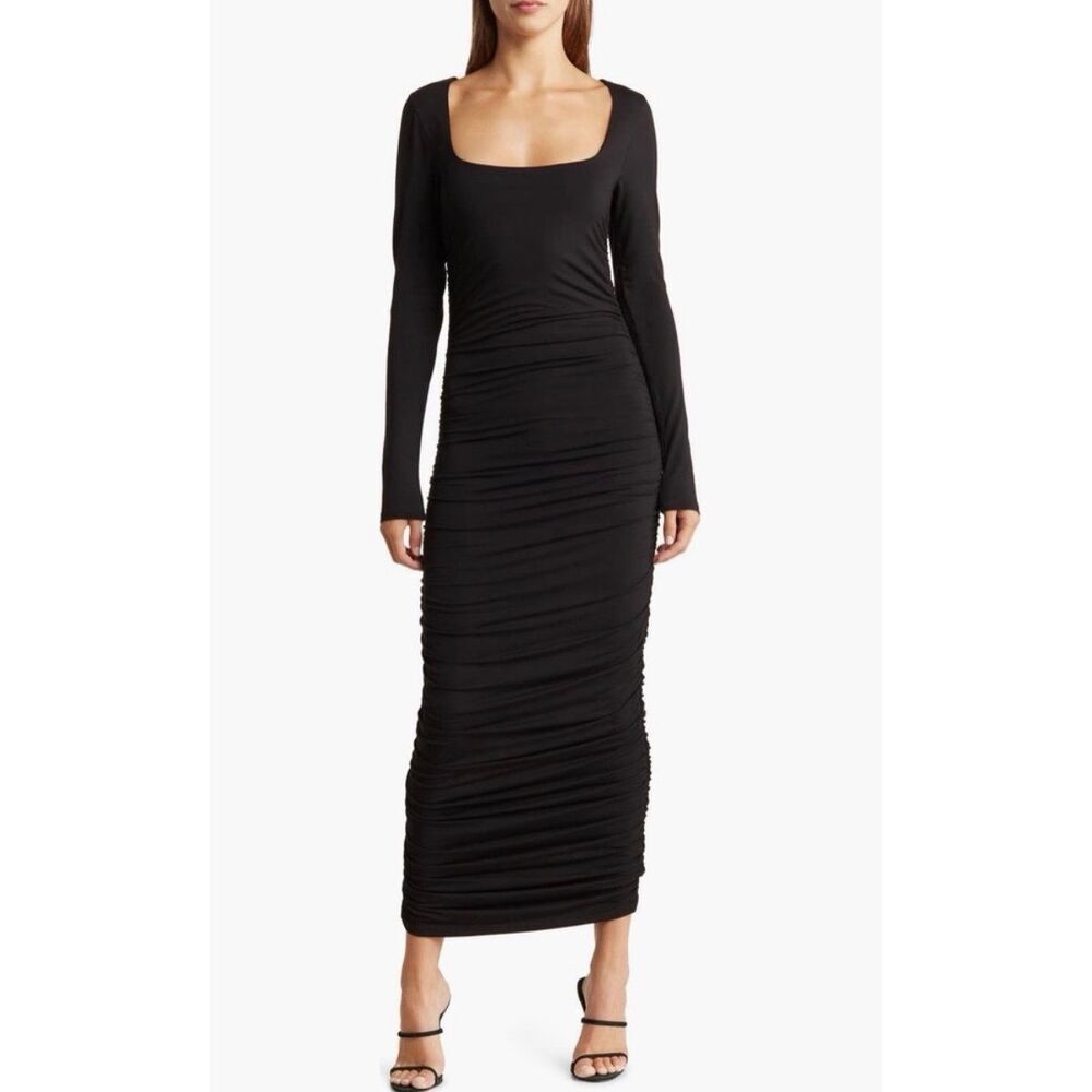 Good American Square‎ Neck Long Sleeve Ruched Bodycon Dress